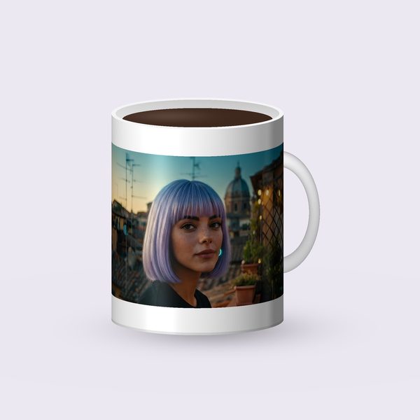 Tazza con la foto di Vera sulla terrazza di Roma al tramonto